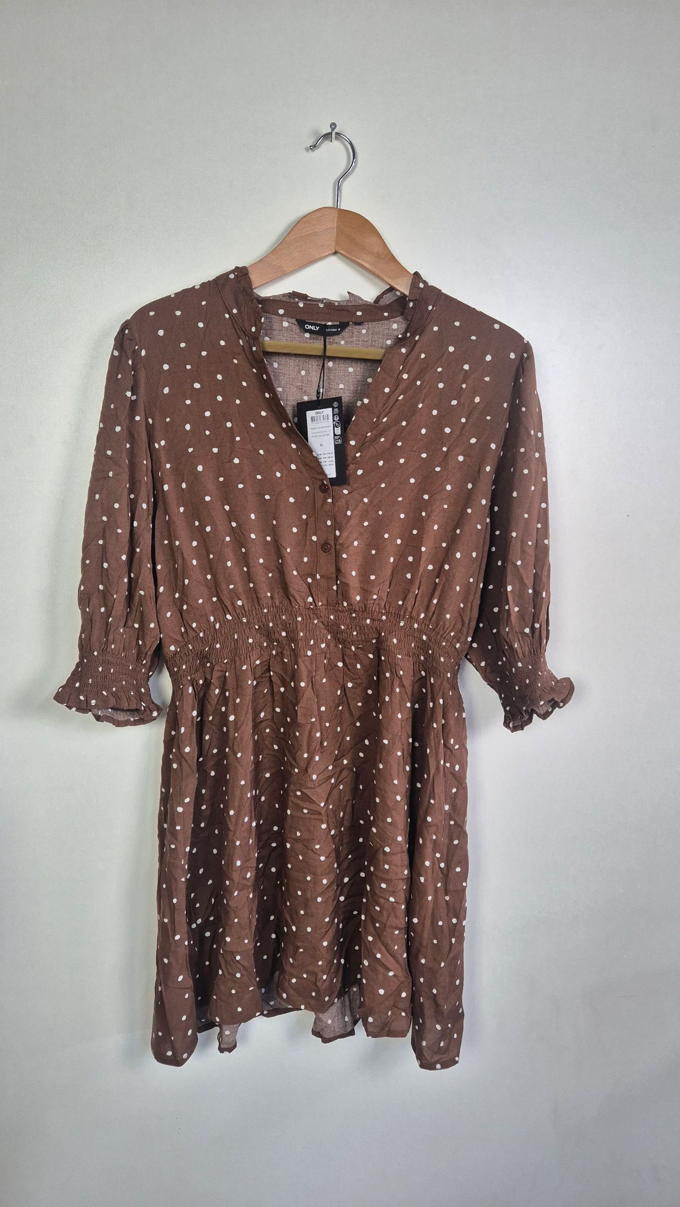Bruine polkadot Only jurk maat XL